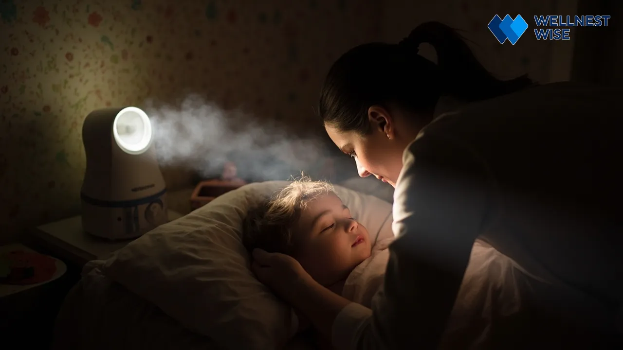 Cool-mist humidifier running to soothe children's nighttime cough and congestion