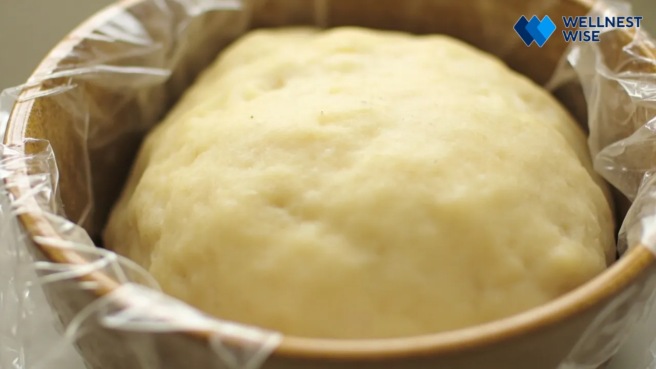 Perfectly proofed, elastic pizza dough ball ready for stretching