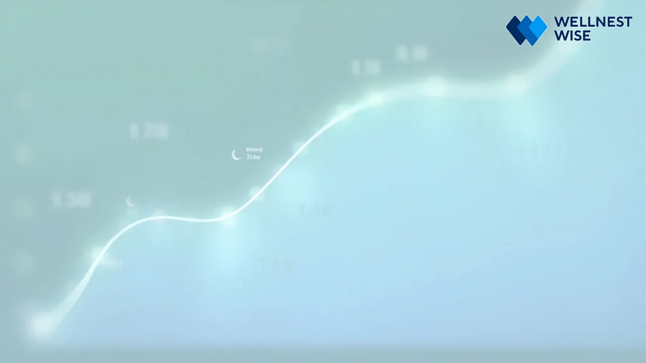Abstract visual representation of improved sleep quality metrics over time, symbolizing digital CBT-I effectiveness.