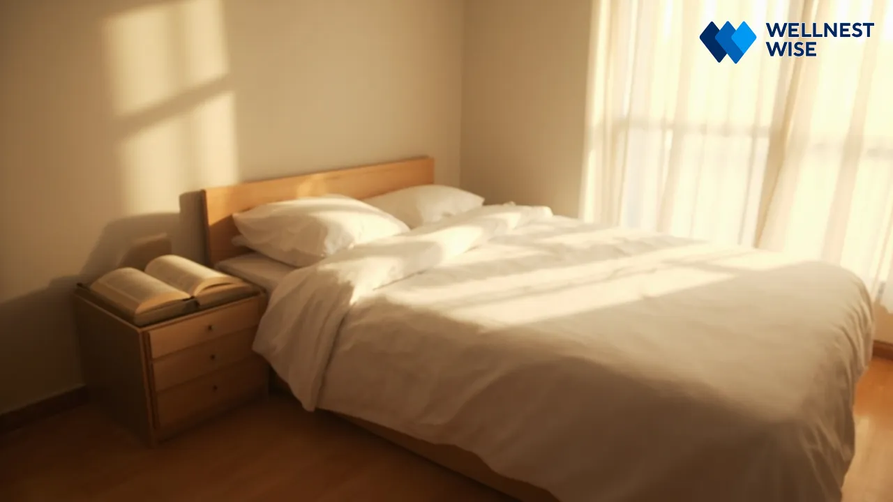 Calm and organized bedroom environment conducive to sleep, illustrating good sleep hygiene practices.