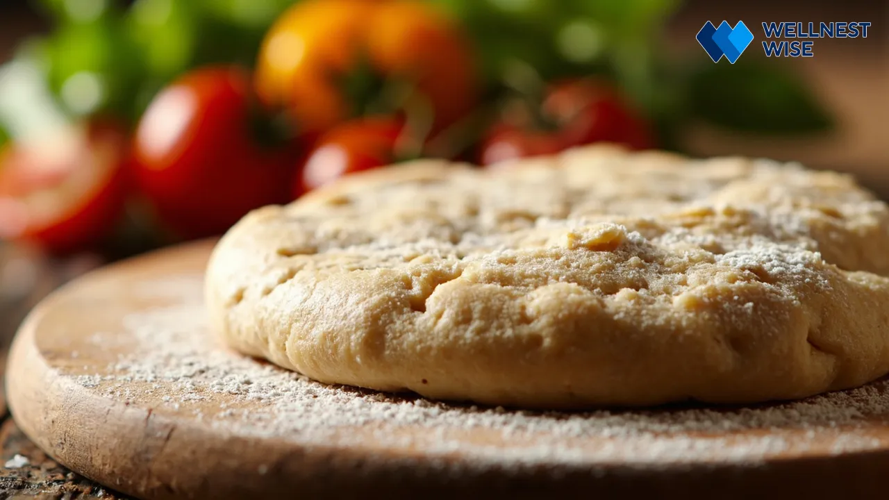 Healthy whole wheat pizza dough ready for toppings, emphasizing dietary fiber