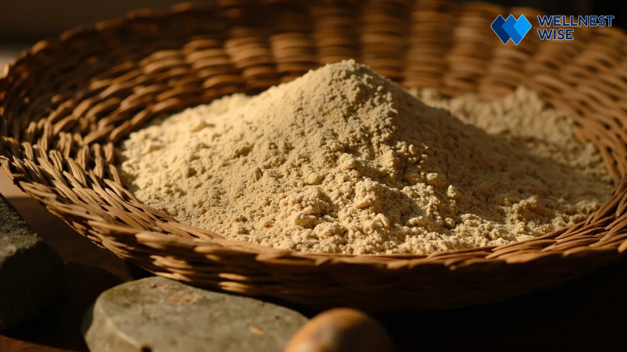 Finely ground acorn flour made from leached nuts, symbolizing the successful end product of the preparation guide.