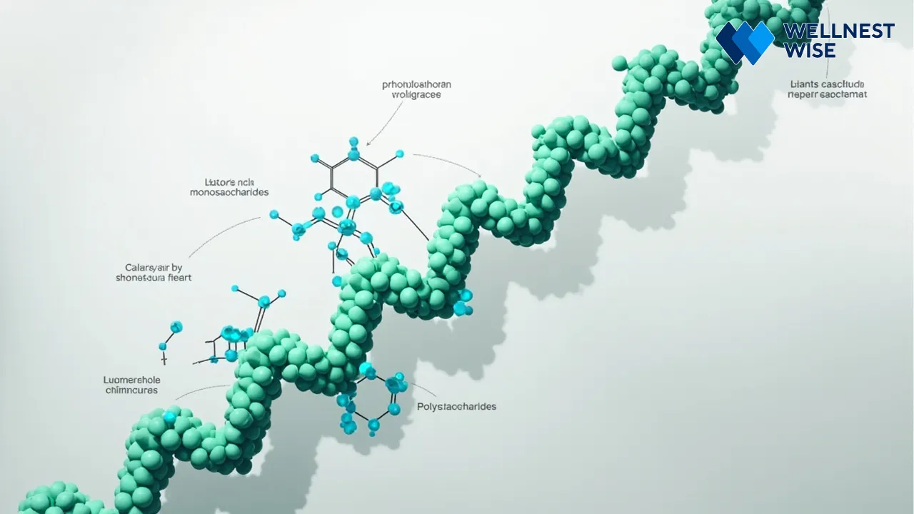 Diagram illustrating simple vs complex carbohydrate structures and varying chain lengths