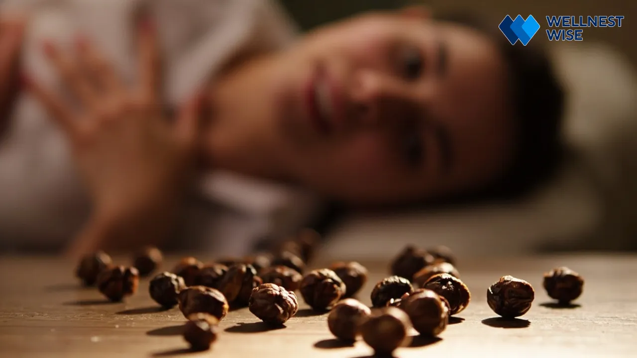 Woman experiencing bloating relief through natural digestive aid using cloves