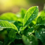 Fresh broadleaf plantain leaves (Plantago major) growing naturally, highlighting its green foliage and texture.