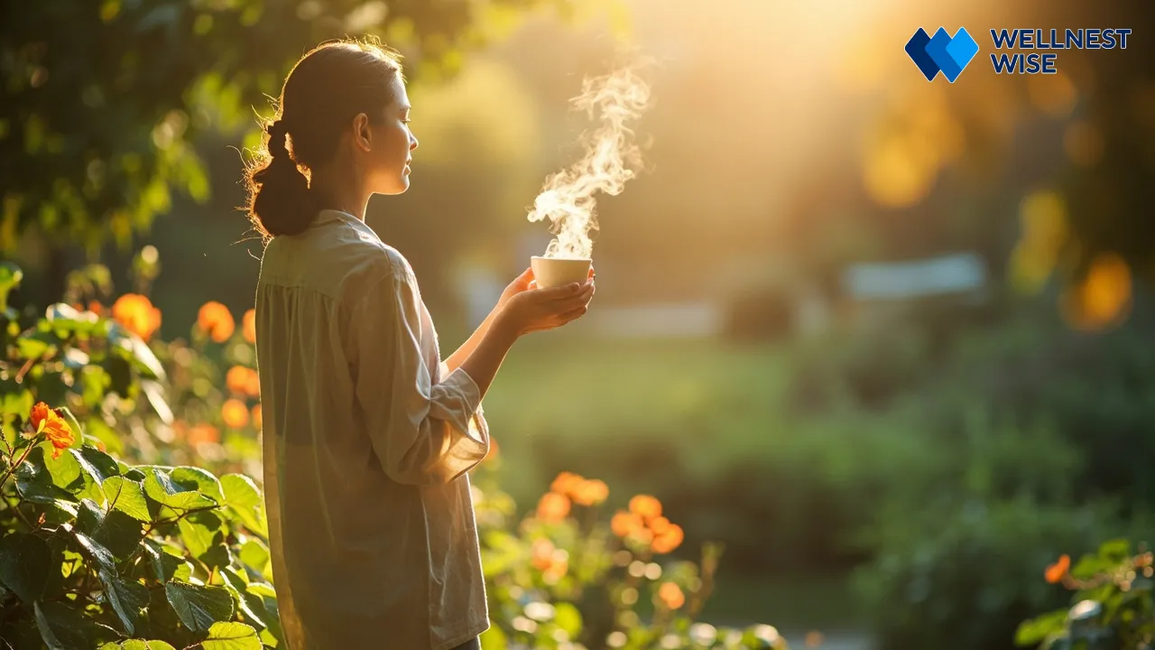 Person contemplating nature and well-being, symbolizing careful consideration of herbal remedies and health practices.