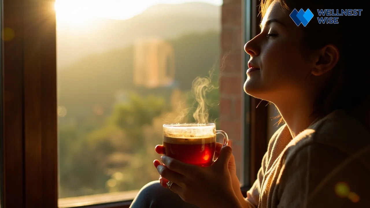 Person enjoying a peaceful cup of Masala Chai by a window