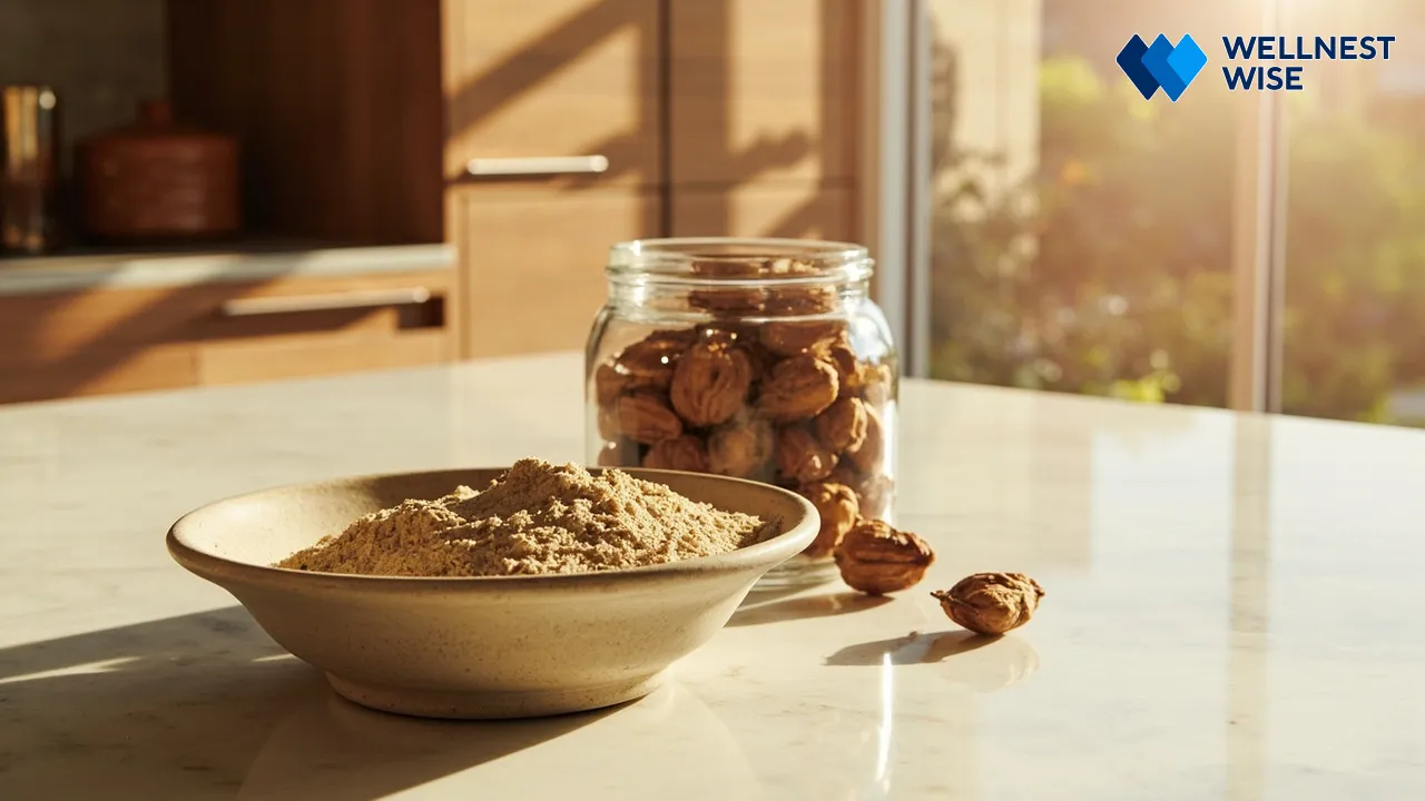Silverberry (Senjed) powder and dried fruit laid out for consumption.