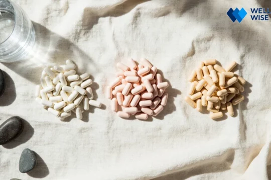 Various forms of magnesium supplements (pills and capsules) for sleep and muscle function.