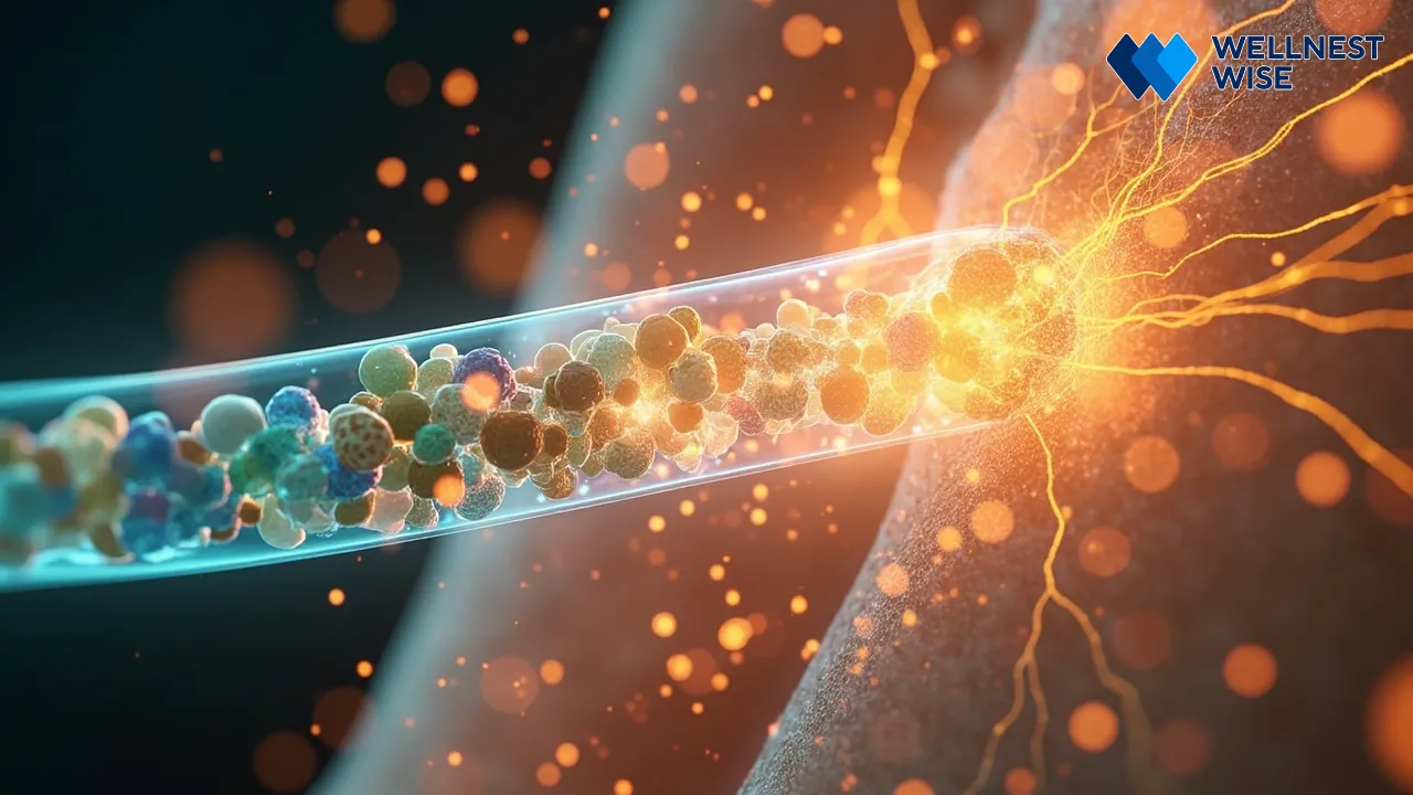 Conceptual illustration of the Gut Microbiome and Skin Barrier Function connection.